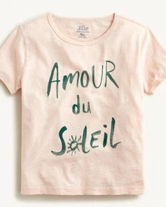 J Crew Cotton "Amour du Soleil" Crewneck Cropped T-shirt in Sunfaded Pink Medium - Picture 1 of 4