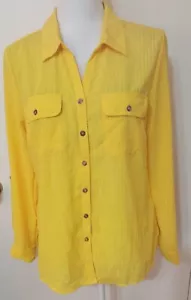 Notations Blouse Size M Yellow Long Sleeve Buttons Down Pockets Front - Picture 1 of 7