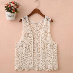 Women Crochet Waistcoat Open Jacket Vest Hollow Out Coat Knitted Cardigan Vest - Picture 1 of 10