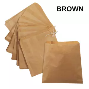 More details for white &amp; brown strung kraft paper takeaway food bags fruit shop counter bags