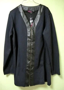 Peck & Peck strukturierte Strick Langarm Leder Block Reißverschluss vorne Jacke Größe XL  - Bild 1 von 3