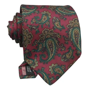 Vintage Robert Talbott Mens Tie Classic 57" Green Paisley Red Twill Silk Necktie - Afbeelding 1 van 9