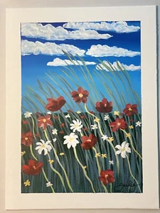 “SUMMER WIND” SOFT BREEZES BLOW FLOWERS  ACRYLIC painting 9”x12” Canvas SIGNED - Picture 1 of 2