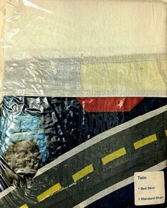boys room bed skirt pillow sham cars trucks - twin - Picture 1 of 2