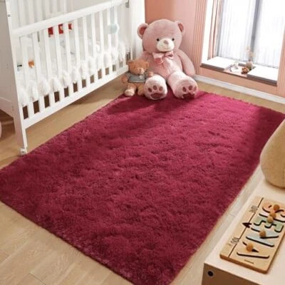 LOCHAS Alfombras modernas interiores ultra suaves mullidas sala de estar 3' x 5' borgoña Foto 1 de 4