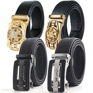 Men's Belt Leather Ratchet Belts Adjustable Automatic Buckle 1.37inch Width Gift - Picture 1 of 17