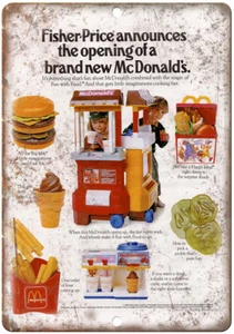 Letrero de metal reproducción Happy Meal anuncio de juguete Fisher Price McDonalds 12"x9" ZD03 - Imagen 1 de 1