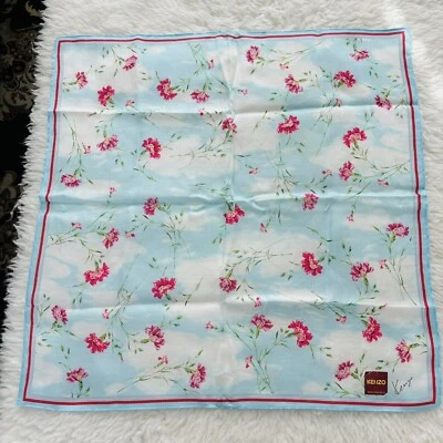 "Pañuelo cuadrado floral multicolor azul claro/pañuelo Kenzo 100 % algodón talla 19""" Foto 1 de 4