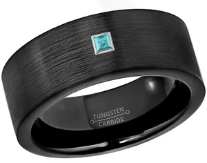 0.05ct Princess Cut Topaz Ring, 9mm Black Pipe Cut Tungsten Wedding Band #230 - Picture 1 of 8