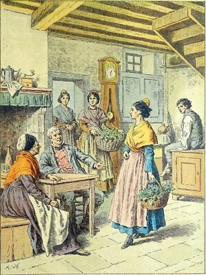 FOLKLORE - INTÉRIEUR d'un MAS des LANDES - Gravure en couleur du 19e siècle - Photo 1/2
