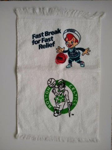 Vintage Boston Celtics Alka Seltzer Speedy Promo Towel  NBA New Old Stock 11x18 Cover