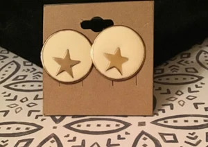 Vintage Gold Tone Cream Enamel Circular Piereced Earrings - Picture 1 of 12