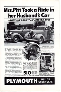 Anuncio de coche automático impreso vintage Plymouth Mrs William Pitt Havoline Motor Oil 1936 anuncio - Imagen 1 de 2