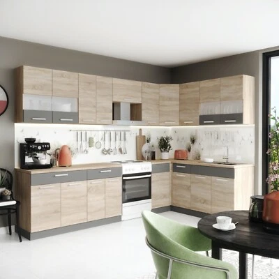 Küchenzeile Eckküche Winkel Küche Einbauküche ALINA Sonoma Eiche 180x300 cm - Bild 1 von 4