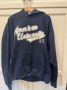 American university size xl hoodie sweatshirt appliqué navy blue comfy - Picture 1 of 5