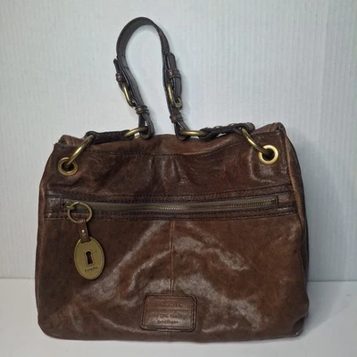 Bolso de Hombro de Cuero Marrón Fossil Larga Vida Vintage Hobo Cartera LEER  Foto 1 de 4