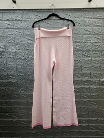 NEW Victoria's Secret Pink Knit Foldover Flare Pants - Pink Tulip Size US Large