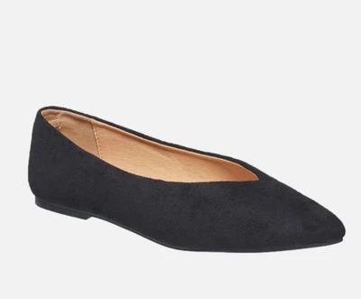 French Connection Daisy Mujer Planos, Puntera Punta, Gamuza Negra, Talla 6, Nuevo en Caja Foto 1 de 3