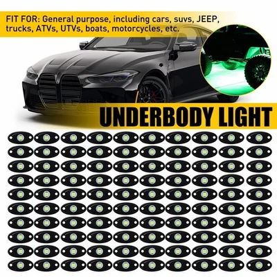 For Cars SUV Jeep 100X 9-LED Rock Green Light Pods Underbody Wheel Lights Kit - Image 1 of 4