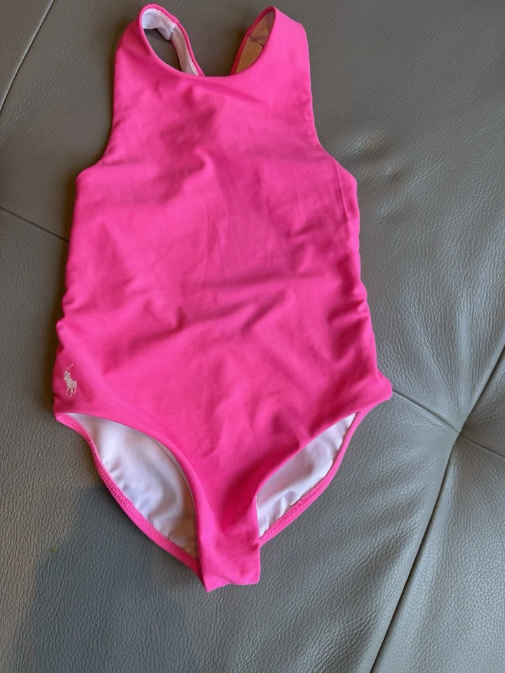 Traje de baño de una pieza Polo Ralph Lauren para niñas rosa brillante. Talla 4-5 Usado en Excelente Condición Foto 1 de 4