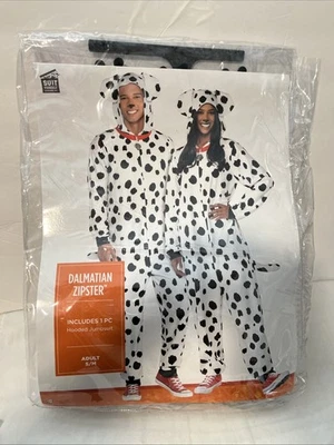 Dalmatian Halloween Costume Adult S/M Hooded 1 PC Jumpsuit - Image 1 of 4