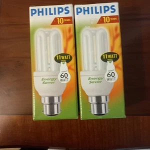 Philips Energy Saver Light Bulbs – 11W = 60W – Bayonet Cap (BC/B22) – Pack of 2 - Picture 1 of 5
