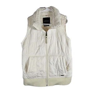 prAna Vest Womens Medium Cream Quilted Plush Lined Trim Outdoors Warm - Picture 1 of 7
