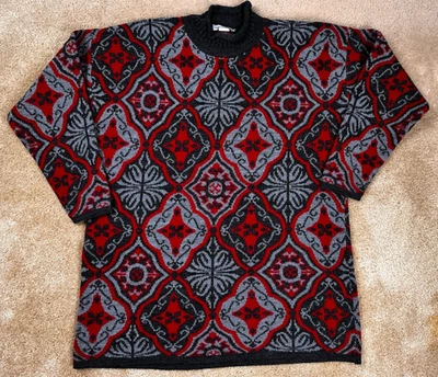 Suéter grueso largo cuello alto geométrico diamante vintage años 80 para mujer talla 1X Foto 1 de 4