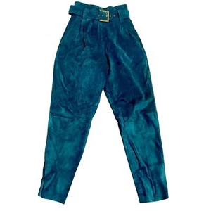 Wilson’s Leather Vintage 1980s Green Leather High waist Pleated Pants - Size 8 - Picture 1 of 8