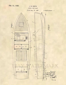 Vintage Chris Craft Boat US Patent Art Print- Vintage Boat Antique Boat - 827 - Picture 1 of 3