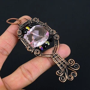 Pink Kunzite Gemstone Handmade Jewelry Wire Wrap Copper Elegant Pendant For Gift - Picture 1 of 4