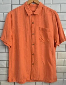 Tommy Bahama Mens 100% Silk Short Sleeve Button Front Shirt Color Melon - Picture 1 of 5