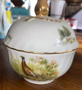 Vintage Kaiser West Germany Porcelain Lidded Sweetener Bowl Wild Birds Pattern - Picture 1 of 8