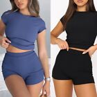 Women 2Pieces Outfit Summers Short Sleeve Crop Top & Shorts Tracksuit Lounge Set