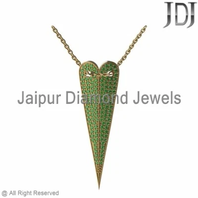 Ювелирные изделия с подвеской ручной работы из желтого золота 14 карат с хромированным диопсидом - Изображение 1 из 4