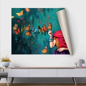 Frida Kahlo Art, Frida Kahlo Poster, Frida Butterflies & Pink Flowers Art - Picture 1 of 12