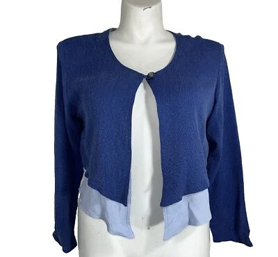 LARGE Crop Jacket Blue Layer Look Chelsea Rousso RJ Collection USA VTG Cardigan - Image 1 of 4