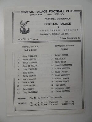 CRYSTAL PALACE v SPURS | 1983/1984 | RESERVES | 1 OCT 1983 | UK FREEPOST - Image 1 of 2