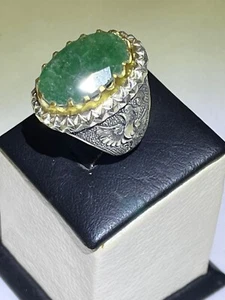Royal Men's silver 925 Ring Genuine Emerald Luxury Gift Handmade Design زمرد - Picture 1 of 20
