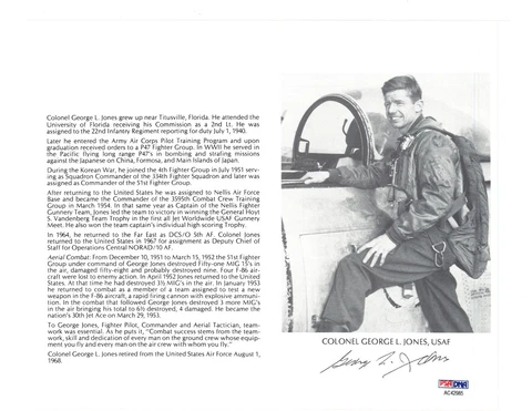 GEORGE JONES SIGNED 8X10 (D) PSA DNA AC42985 KOREAN WAR ACE 6.5V Cover