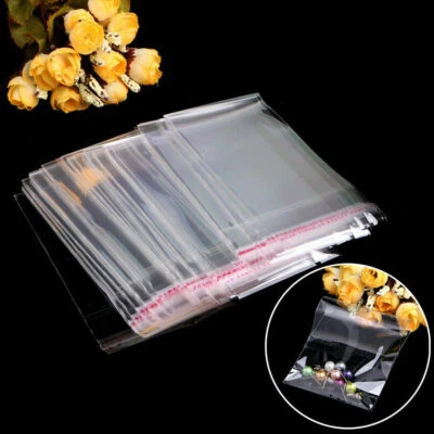 100pcs Plastic Clear Transparent OPP Self Adhesive Seal Bag Resealable Poly Bags - Image 1 of 4