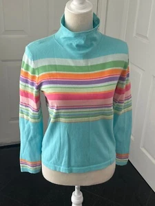 JONES NEW YORK SIGNATURE Blue Mock Turtleneck Top Sweater Stripes Petite Small - Picture 1 of 12