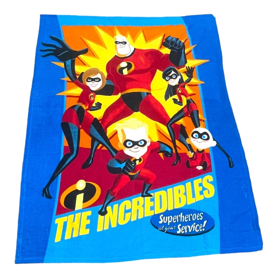 The Incredibles 2 Fleece Blanket 60"x50" Disney Store Pixar Superheroes Blue NEW - Image 1 of 4