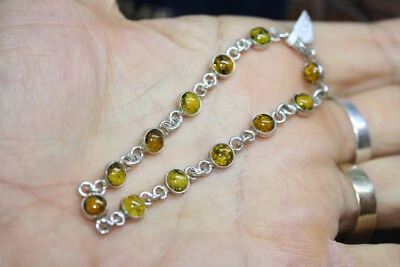 925 Sterling Silver 10.1 ctw Green Included Amber Women's Tennis Bracelet 7 3/4" - Image 1 of 4