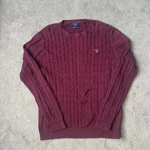 Gant Cable Knit Jumper Plum Purple Size Large Premium Cotton VGC - Picture 1 of 8