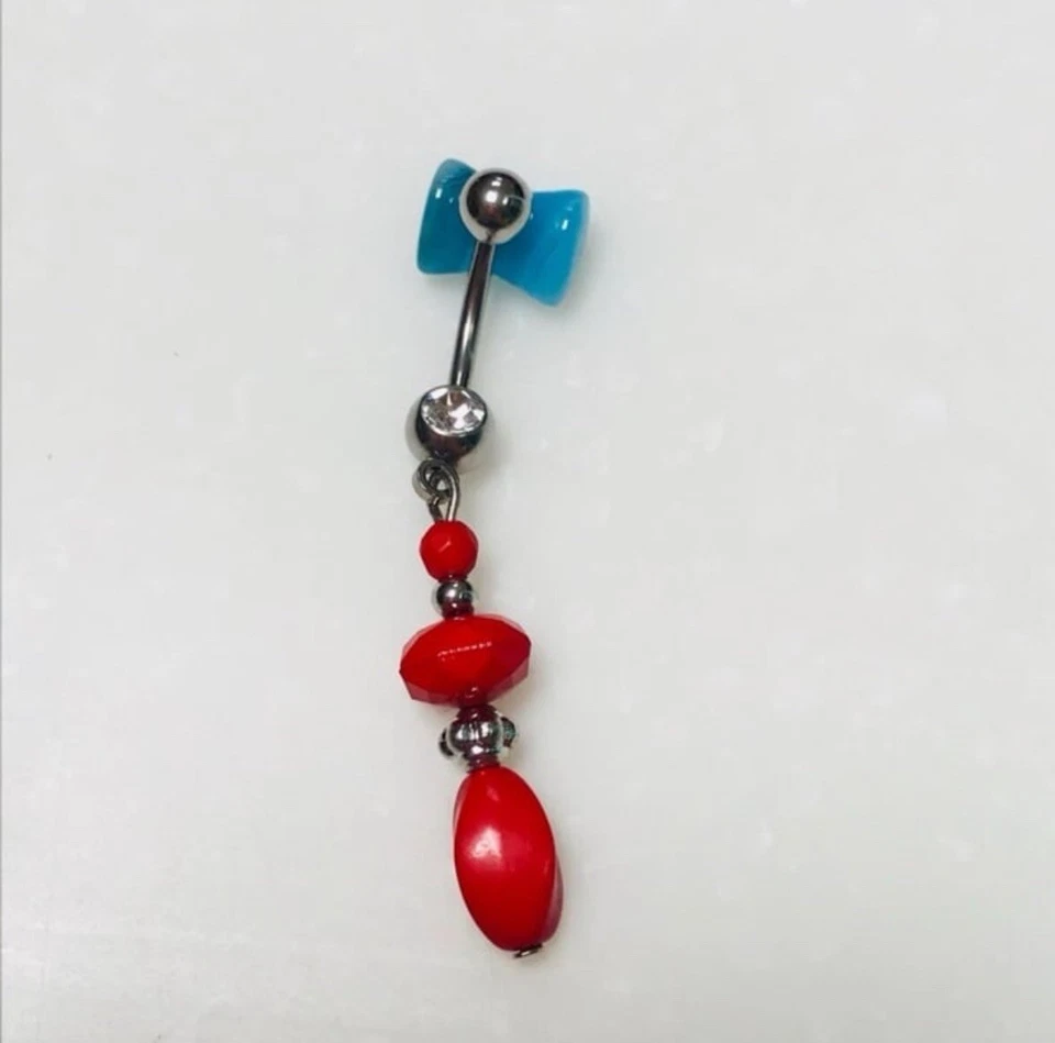 Calibre 14 Gema Cuentas Rojas Cuelga Ombligo Anillo Ombligo Acero Quirúrgico NUEVO Foto 1 de 1