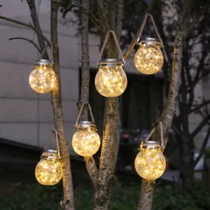 Solar Lights Glass Hanging Crackle Ball Clear Garden Patio Outdoor Party Decor - Picture 1 of 9
