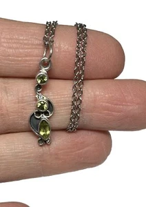Peridot Bezel Set .925 Pendant Artisan Necklace Marquis Round Trio G547 - Picture 1 of 7