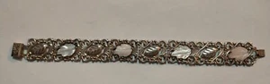 Vintage Sterling Silver & 12K White Gold with Pearl Leaf Bracelet 7" Long - Picture 1 of 5