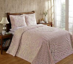 100% Cotton Chenille Bedspreads Queen Size, Florence Collection Medallion Design
